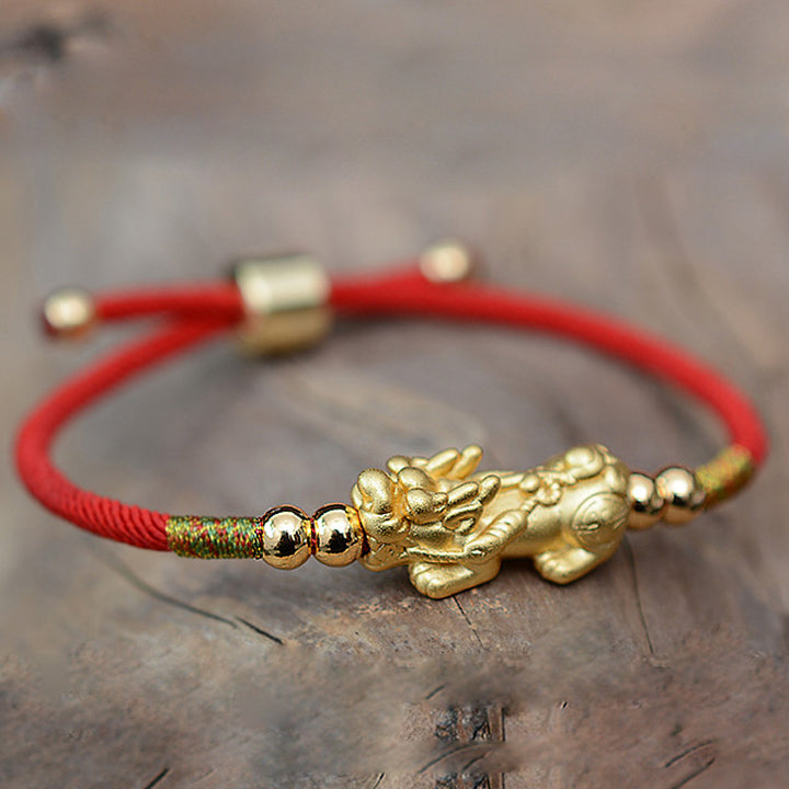 Buddha Stones 24K Gold-Plated PiXiu Luck Red String Bracelet - image 3