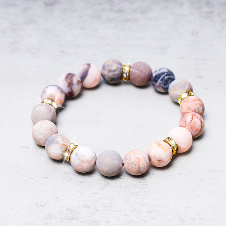 Buddha Stones Anxiety Stress Healing Crystal Zebra Jasper Bead Bracelet - image 0