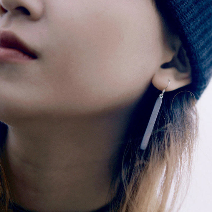 Buddha Stones 925 Sterling Silver Ebony Wood Texture Balance Peace Drop Dangle Earrings - image 6