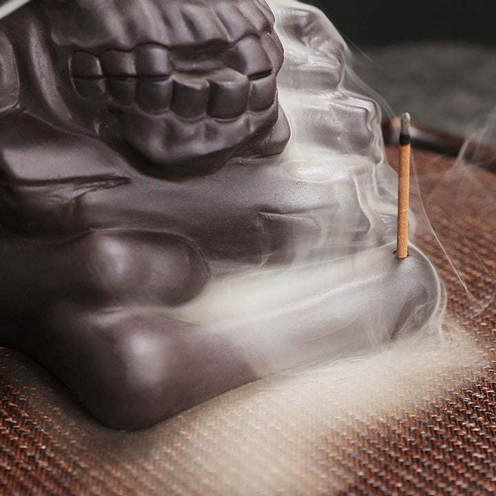 Buddha Stones Halloween Skull Head Purple Clay Healing Incense Burner Decoration - image 3