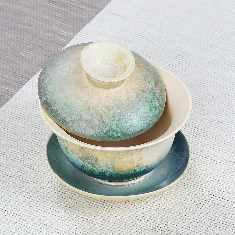 Buddha Stones Green Ocean Waves Design Porcelain Ceramic Gaiwan Sancai Teacup Kung Fu Tea Cup And Saucer With Lid - image 2