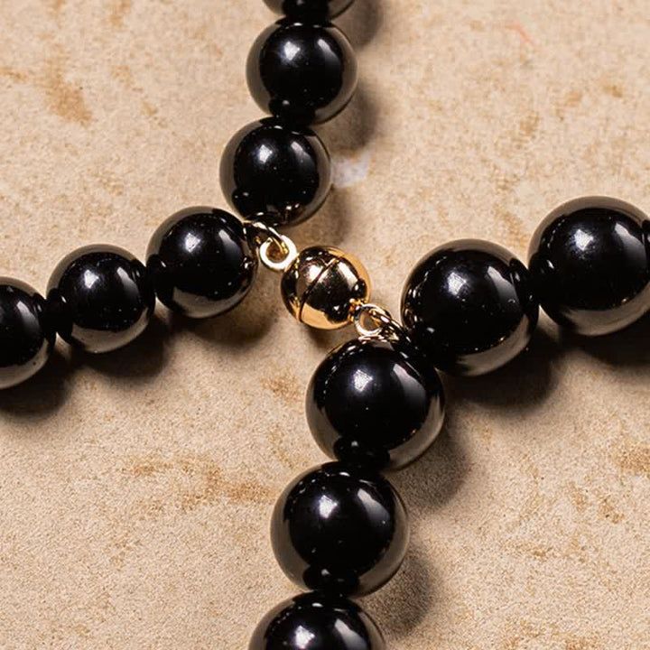 Buddha Stones Black Obsidian Jade Om Mani Padme Hum Strength Couple Magnetic Bracelet - image 15