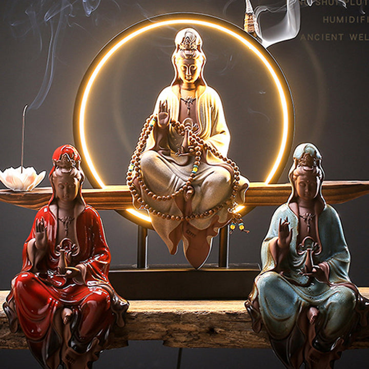 Buddha Stones Buddha Avalokitesvara Ceramic Lotus Relaxation Incense Burner Decoration - image 5