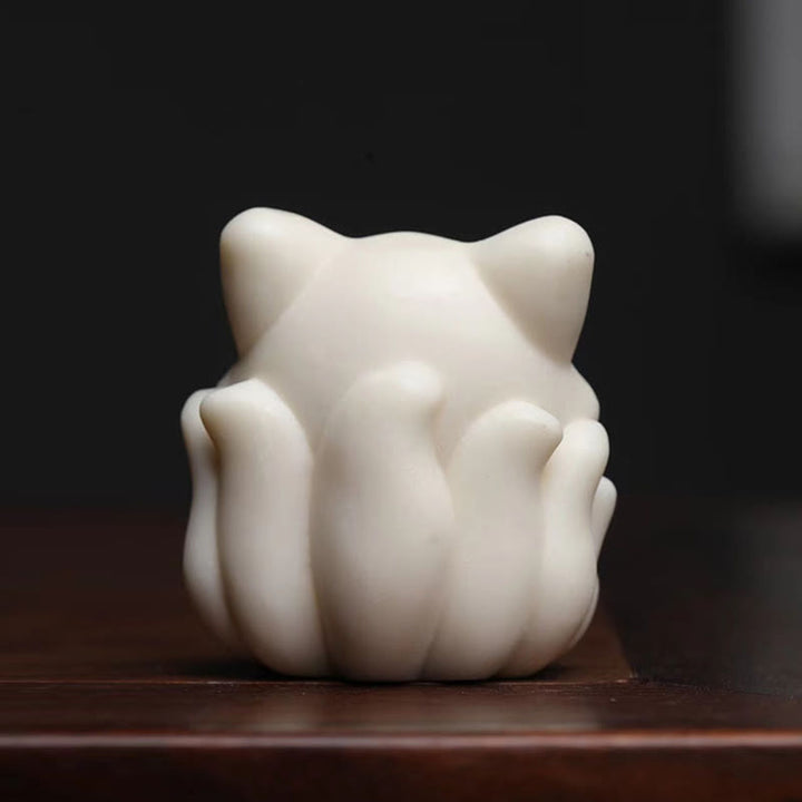 Buddha Stones Mini Nine Tailed Fox Ivory Fruit Sandalwood Green Sandalwood Blessing Decoration - image 5