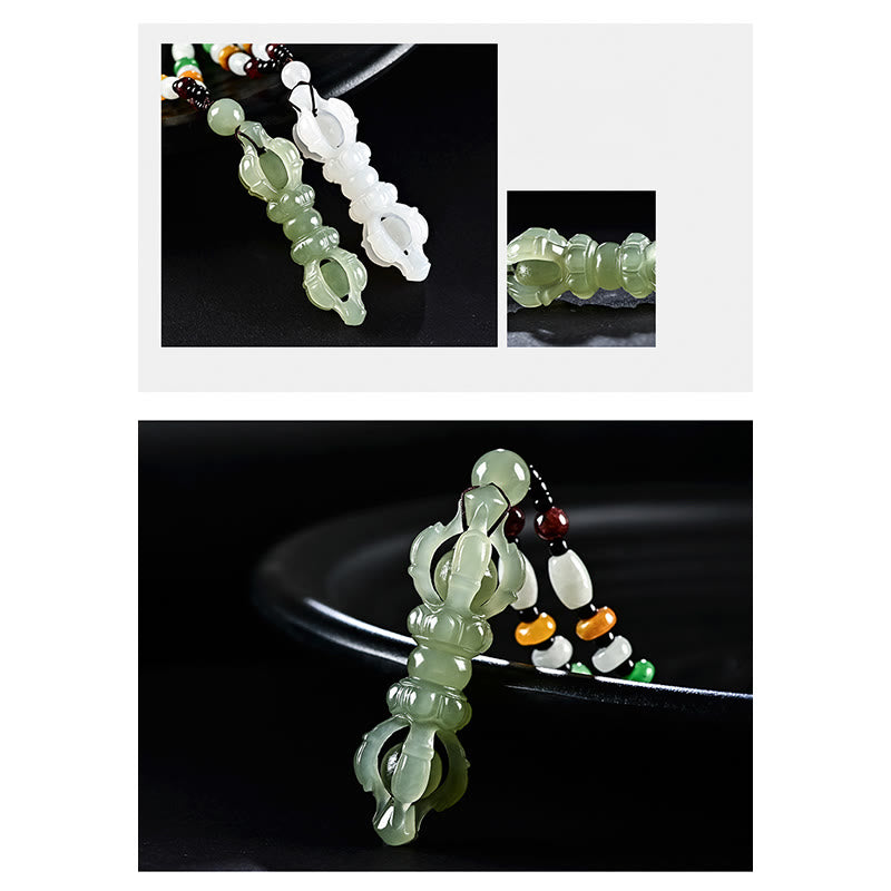 Tibetan Natural Hetian Cyan Jade White Jade Dorje Vajra Engraved Success Necklace Pendant - image 6