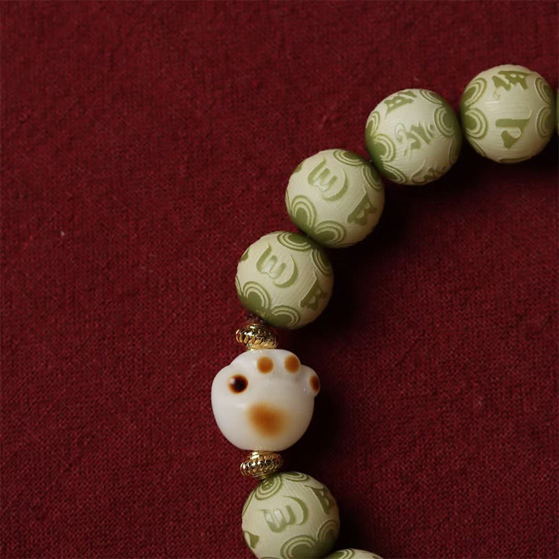 Buddha Stones Green Bodhi Seed Cat Paw Om Mani Padme Hum Engraved Wisdom Bracelet - image 3