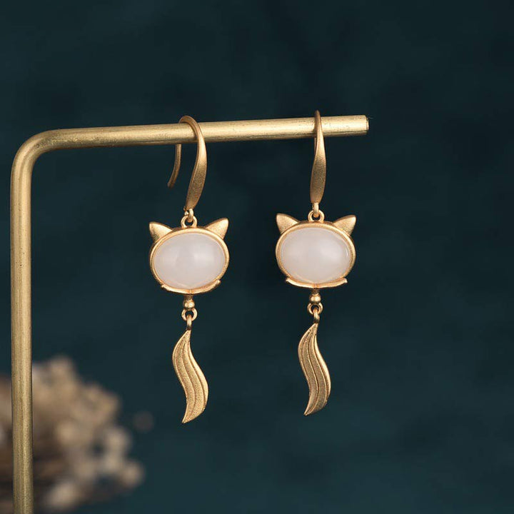 FengShui White Jade Fox Fortune Earrings - image 1