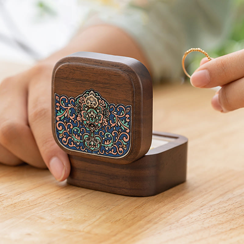 Retro Handmade Black Walnut Wood Ring Jewelry Storage Box Leaf Wooden Gift Box - image 10