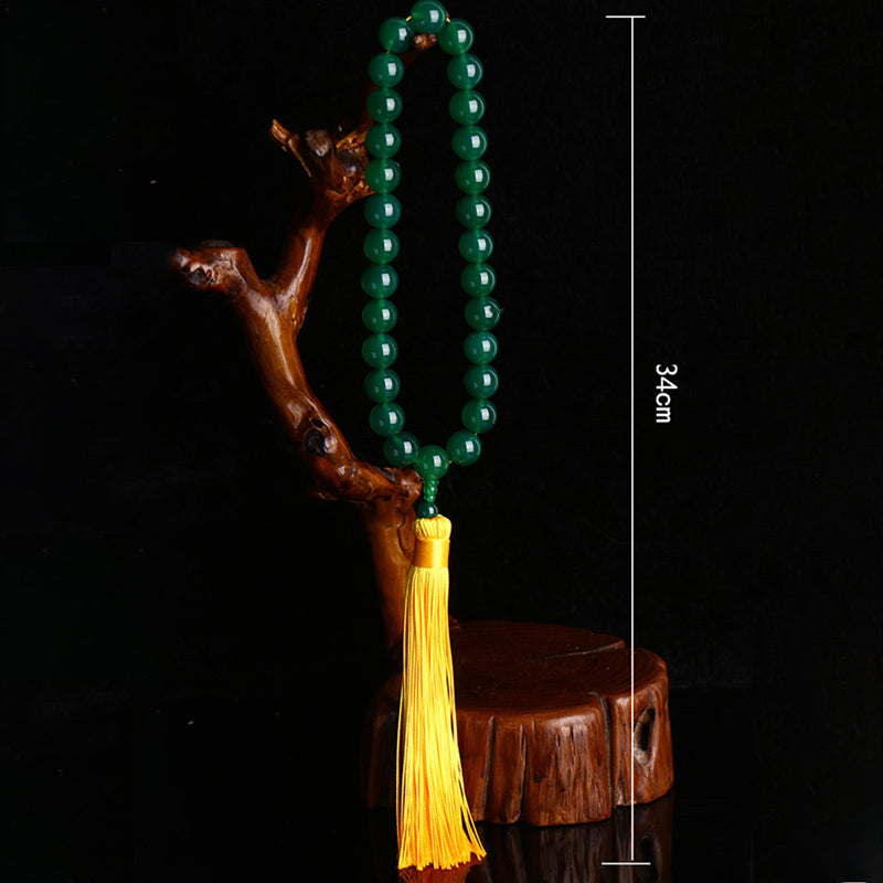 Buddha Stones Natural Green Agate Wrist Mala Power Tassels Pocket Mala Car Decoration - image 8