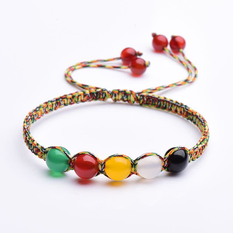 Buddha Stones Colorful Agate Metal Wood Water Fire Earth Five Elements String Bracelet - image 9