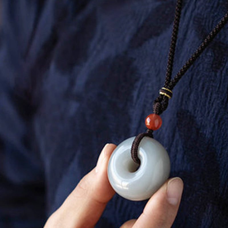 Buddha Stones Natural Round Jade Gray Jade Peace Buckle Luck Necklace Pendant - image 16