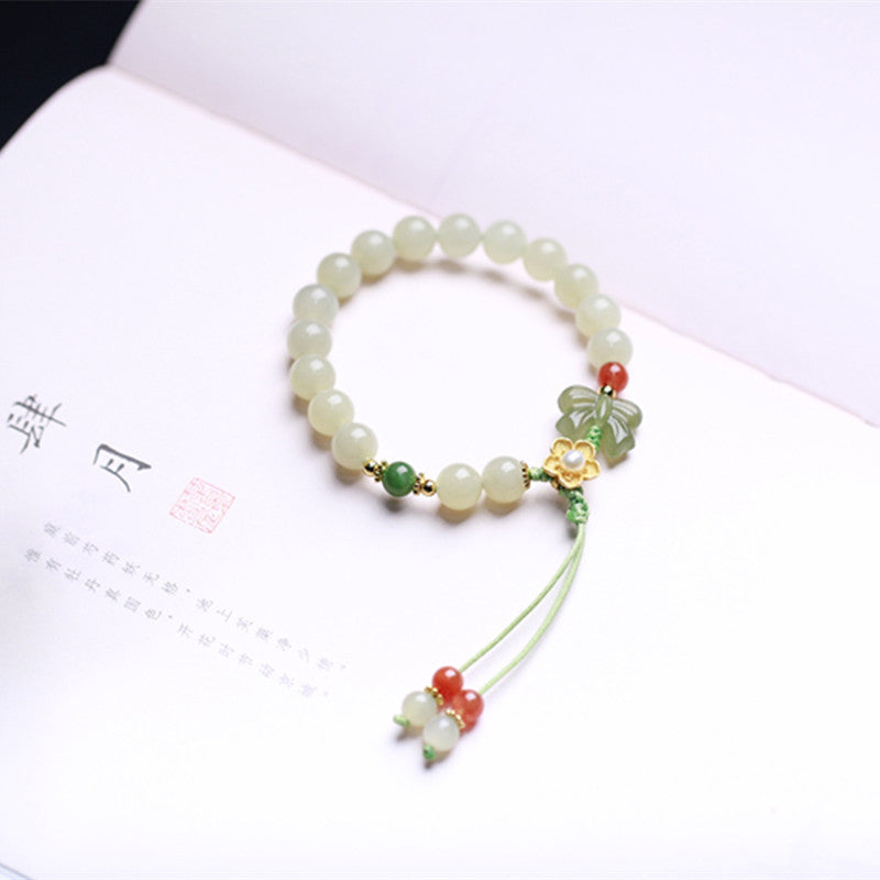 Buddha Stones 925 Sterling Silver Jade Luck Flower Butterfly Bracelet - image 7