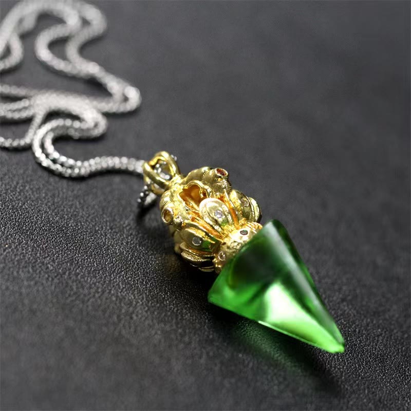 Buddha Stones Tibetan Dorje Vajra 4 Prong Lotus Liuli Crystal Strength Necklace Pendant - image 9