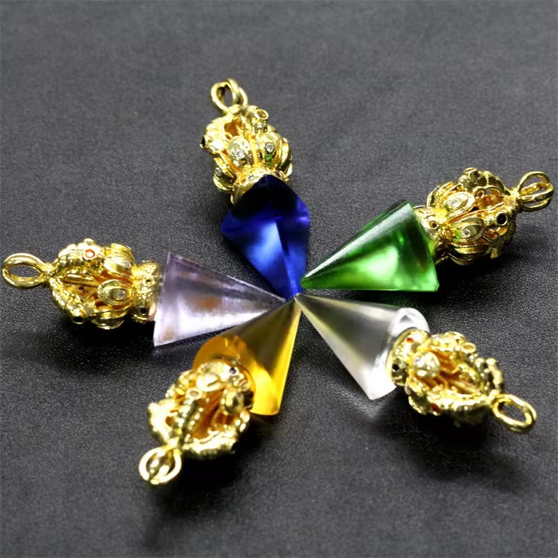 Buddha Stones Tibetan Dorje Vajra 4 Prong Lotus Liuli Crystal Strength Necklace Pendant - image 20