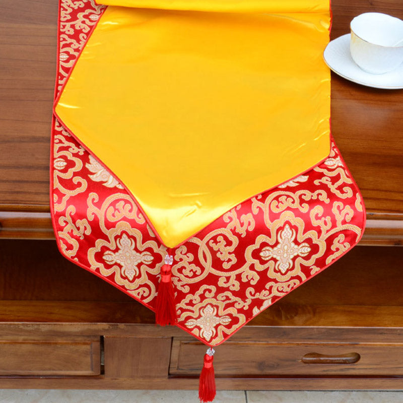 Prayer Altar Flower Vajra Dragon Pattern Tibetan Auspicious Symbols Tassels Jacquard Table Runner - image 2