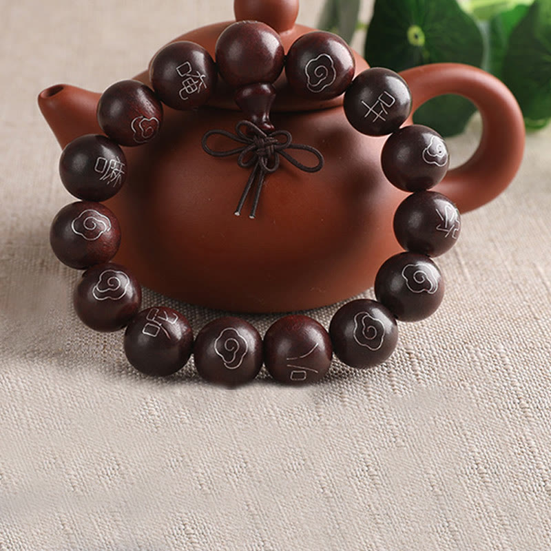 Buddha Stones 925 Sterling Silver Inlaid Small Leaf Red Sandalwood Om Mani Padme Hum Character Auspicious Clouds Protection Bracelet - image 12