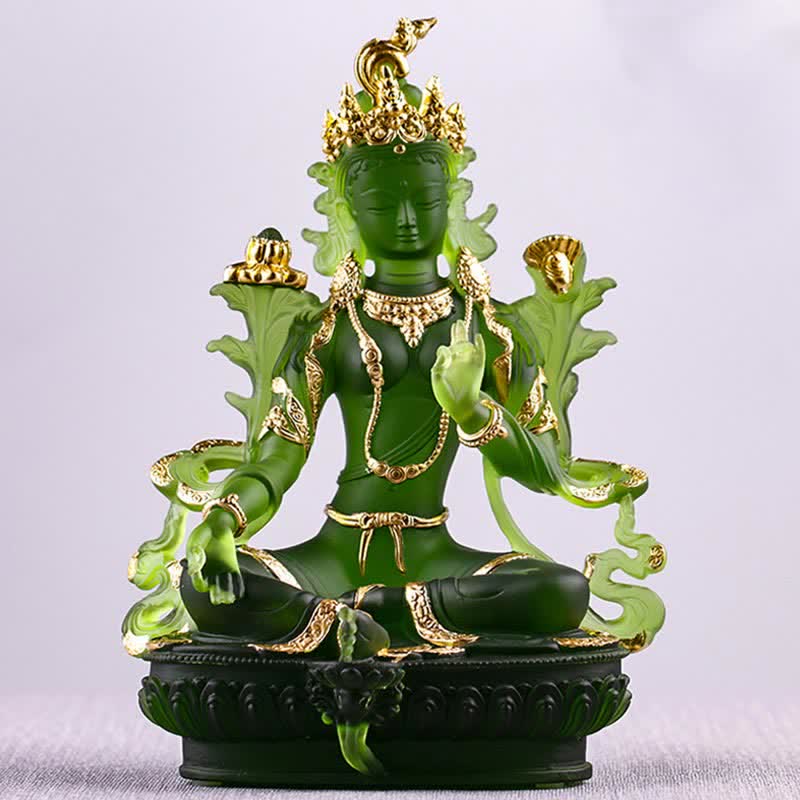 Buddha Stones Bodhisattva Green Tara Handmade Liuli Crystal Art Piece Protection Home Office Statue Decoration - image 15