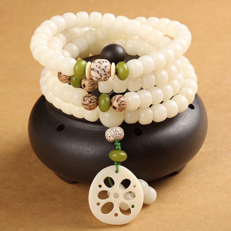 Buddha Stones White Bodhi Seed Mala 108 Beads Luck Bracelet - image 0
