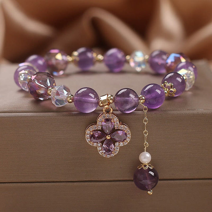 Buddha Stones "All the best for Calm and Wisdom" Amethyst Flower Bracelet Includes Gift Message Card - image 1