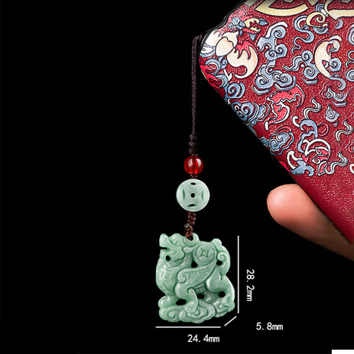 Buddha Stones Natural Jade Kirin Prosperity Phone Hanging Decoration - image 10