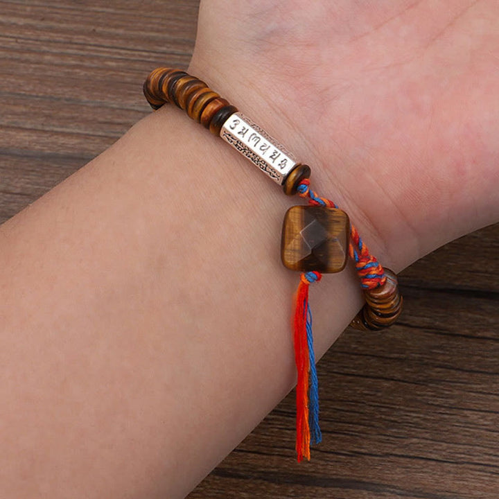 Buddha Stones Tibetan Tiger Eye Om Mani Padme Hum Protection Power Bracelet - image 4