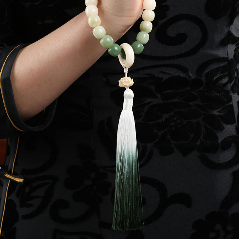 Buddha Stones Natural Gradient Bodhi Seed Fortune Money Bag Lotus Wisdom Tassel Wrist Mala - image 15