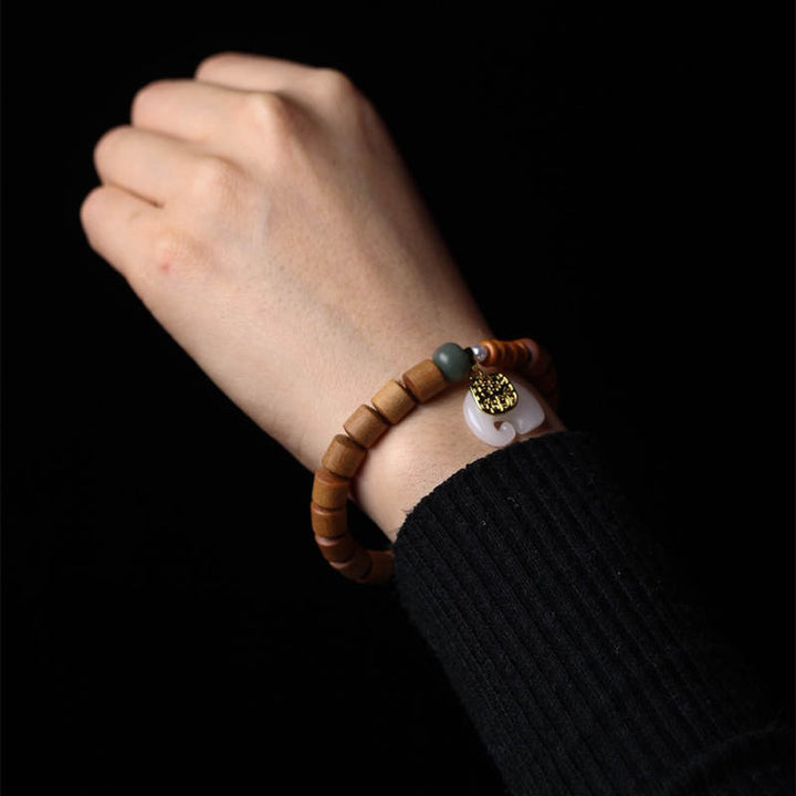 Buddha Stones Sandalwood Jade Elephant Protection Bracelet - image 3