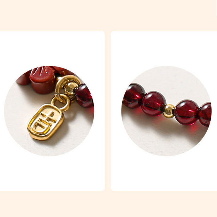 Buddha Stones 14K Gold Plated Natural Garnet Cinnabar Flower Calm Bracelet - image 8