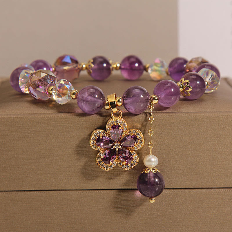 Natural Amethyst Pearl Flower Charm Positive Transformation Bracelet - Amethyst(Inner Peace♥Healing) - image 0