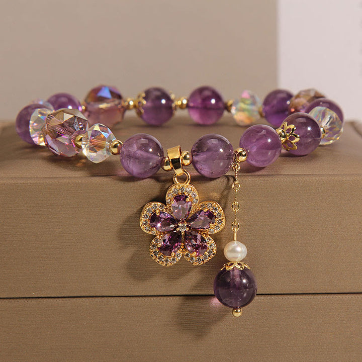 Natural Amethyst Pearl Flower Charm Positive Transformation Bracelet - Amethyst(Inner Peace♥Healing) - image 0
