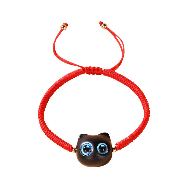 Buddha Stones Ebony Wood Cat Head Pattern Peace King Kong Knot Braided Bracelet - image 12
