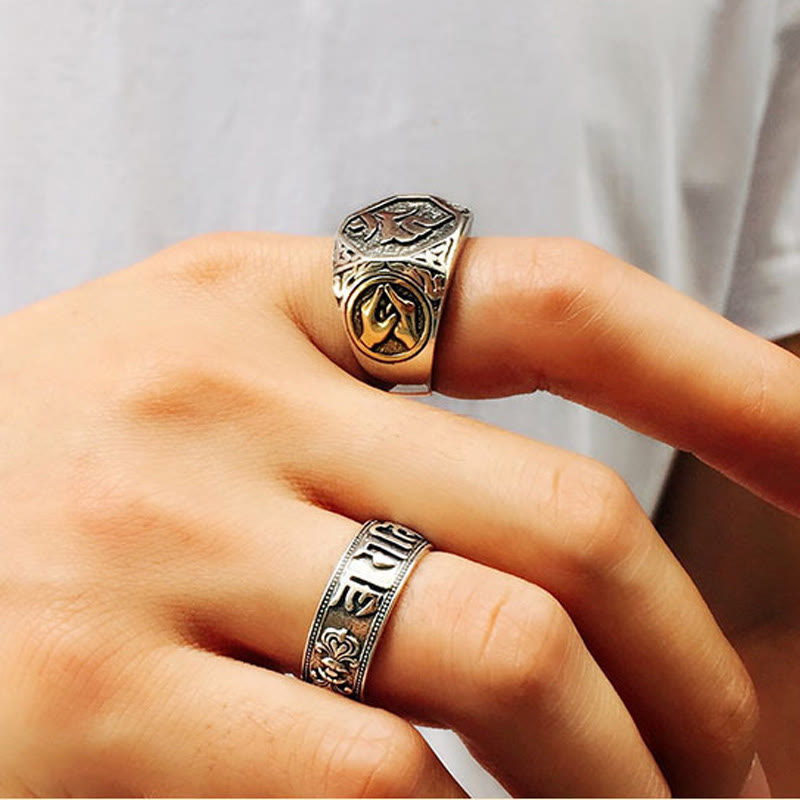 Buddha Stones 925 Sterling Silver Sanskrit Design Carved Protection Adjustable Ring - image 25