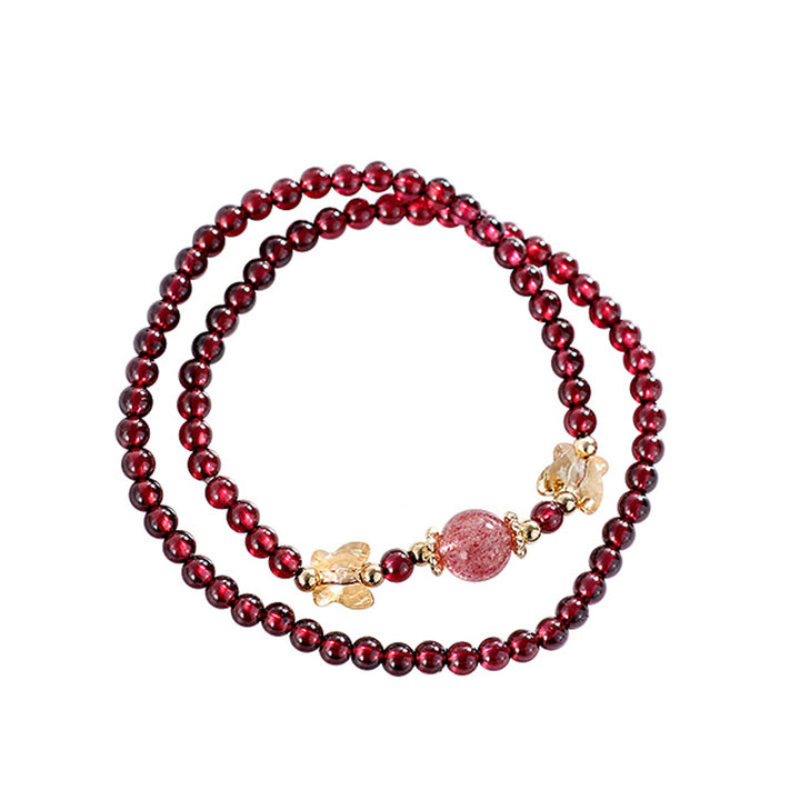 Buddha Stones 14K Gold Plated Natural Garnet Strawberry Quartz Butterfly Protection Double Wrap Bracelet - image 10