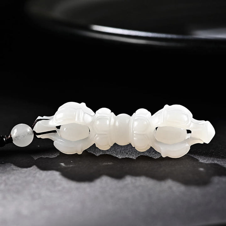 Tibetan Natural Hetian Cyan Jade White Jade Dorje Vajra Engraved Success Necklace Pendant - Hetian White Jade(Protection♥Happiness) - image 11