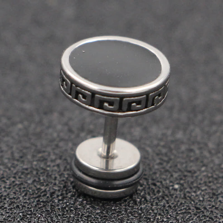 Buddha Stones Cool Men Titanium Steel Balance Round Stud Earrings - Silver - 10mm - image 7