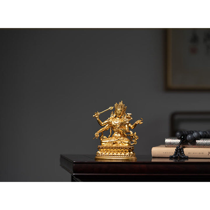 Buddha Stones Four-armed Manjusri Bodhisattva Gold Figurine Compassion Serenity Copper Statue Home Decoration - image 12
