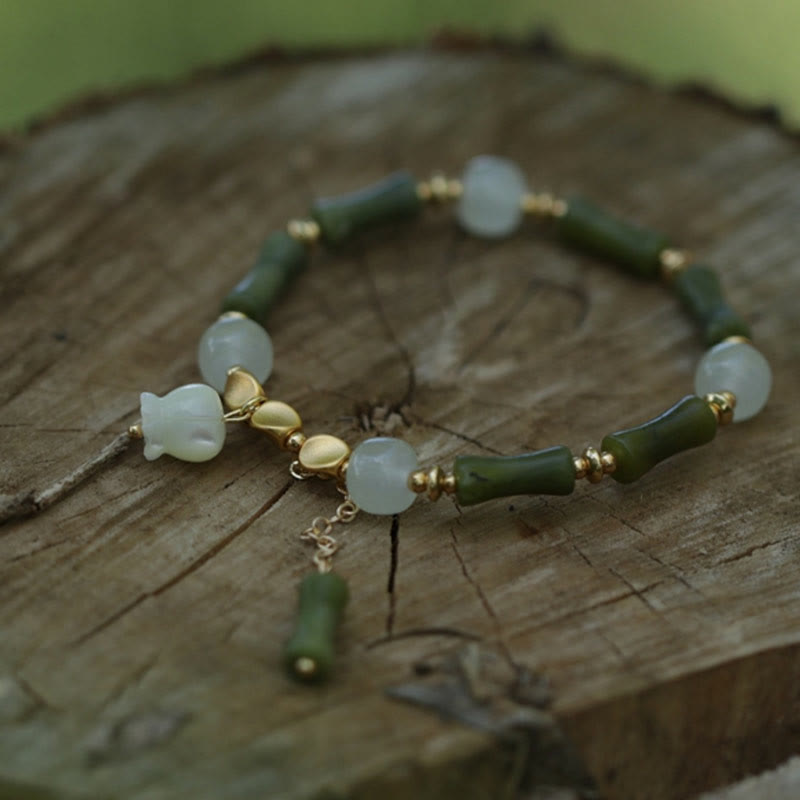 Buddha Stones Green Bamboo Jade Lily of the Valley Wealth Bracelet - image 10