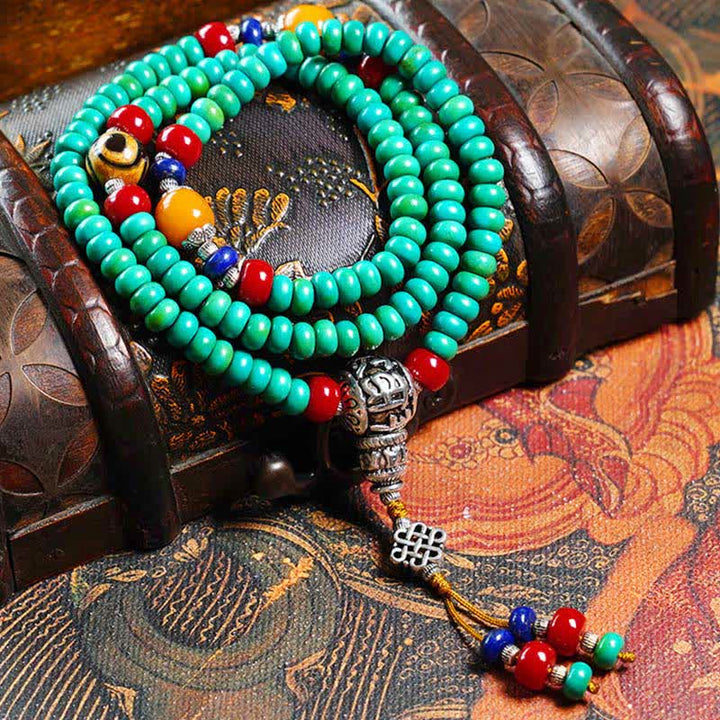 Buddha Stones 108 Mala Beads Tibetan Turquoise Dzi Bead Protection Bracelet - image 1