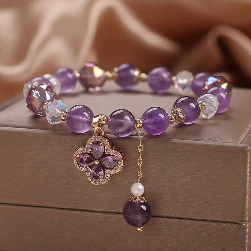 Buddha Stones "All the best for Calm and Wisdom" Amethyst Flower Bracelet Includes Gift Message Card - image 5