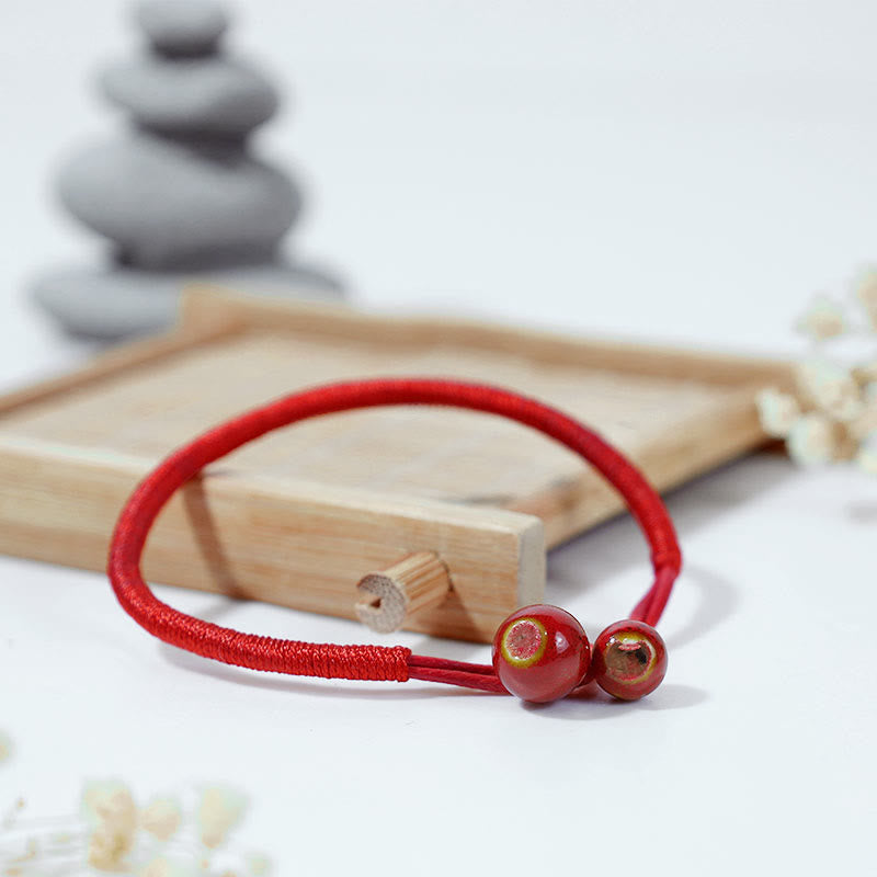 Buddha Stones FengShui Lucky Red String Ceramic Bracelet - image 1