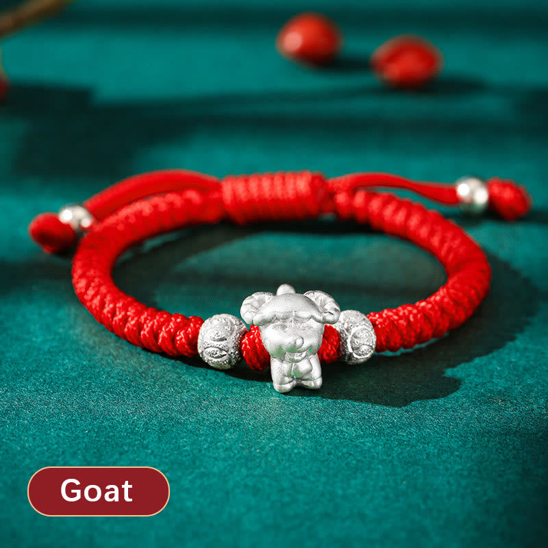 Buddha Stones 999 Sterling Silver Chinese Zodiac Red Rope Luck Handcrafted Kids Bracelet - Goat(Bracelet Size 12+4cm) - image 20