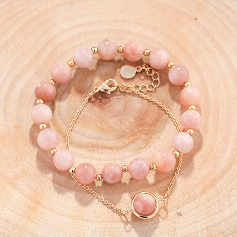 Buddha Stones Sun Stone Strawberry Quartz Crystal Positive Bracelet - Sun Stone - image 0