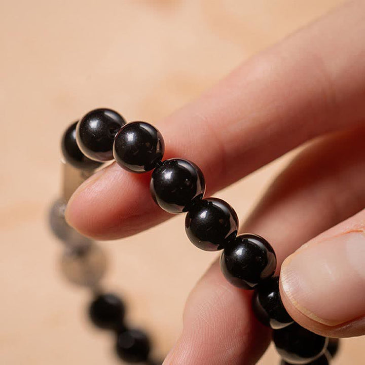 Buddha Stones 925 Sterling Silver Obsidian Moonstone Strength Couple Bracelet - image 5