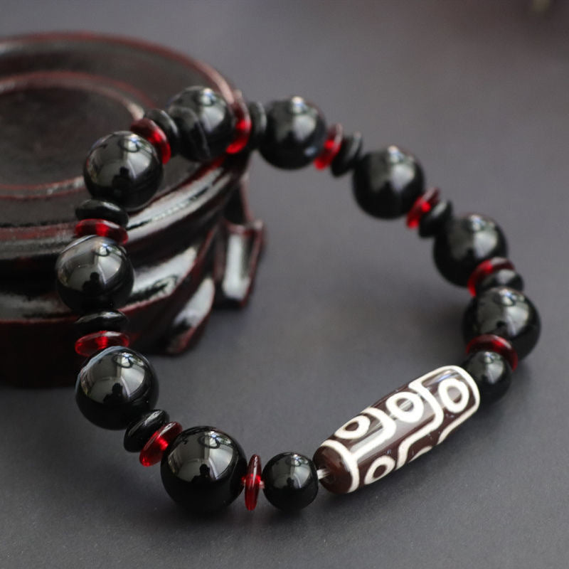 Buddha Stones Black Onyx Nine-Eye Dzi Bead Wealth Protection Bracelet - image 1
