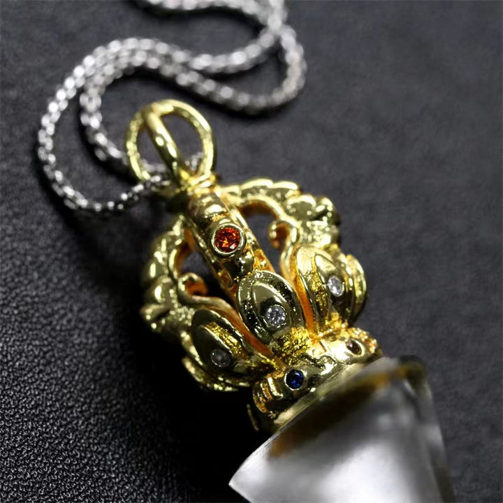 Buddha Stones Tibetan Dorje Vajra 4 Prong Lotus Liuli Crystal Strength Necklace Pendant - image 17