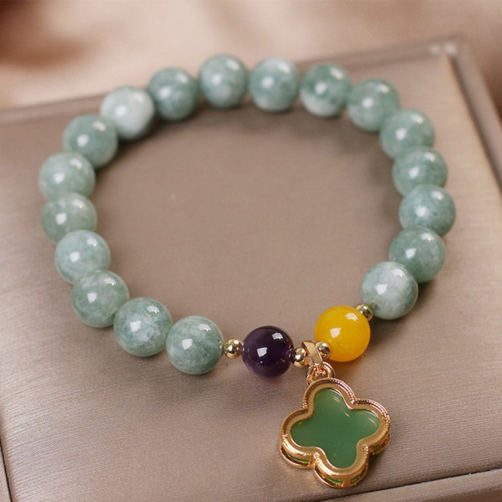 Buddha Stones Jade Four Leaf Clover Luck Bracelet - image 1