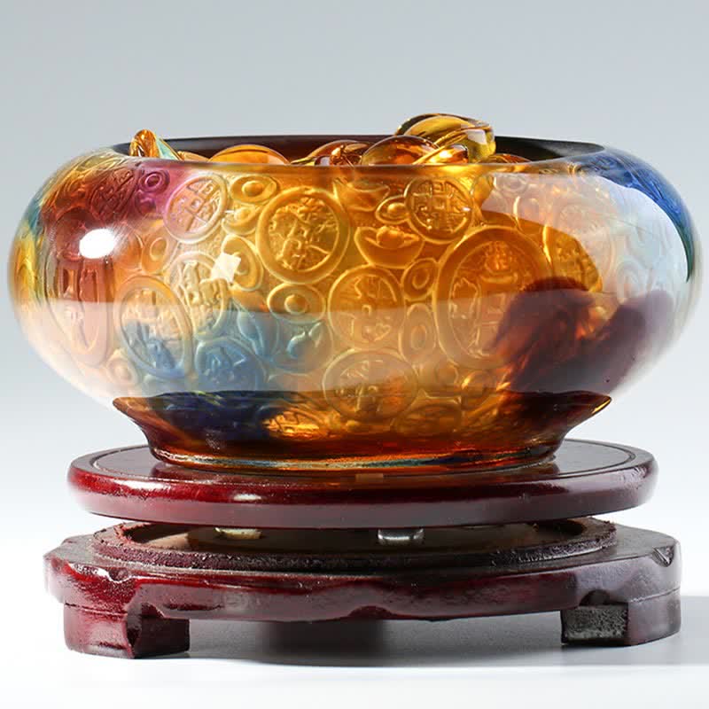 Buddha Stones Handmade Liuli Crystal Treasure Bowl Ingots Art Piece Home Decoration - image 9
