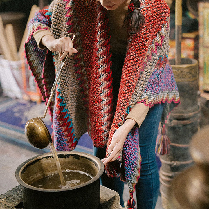 Buddha Stones Tibetan Shawl Warm Cloak Tibetan Tassel Scarf - image 8