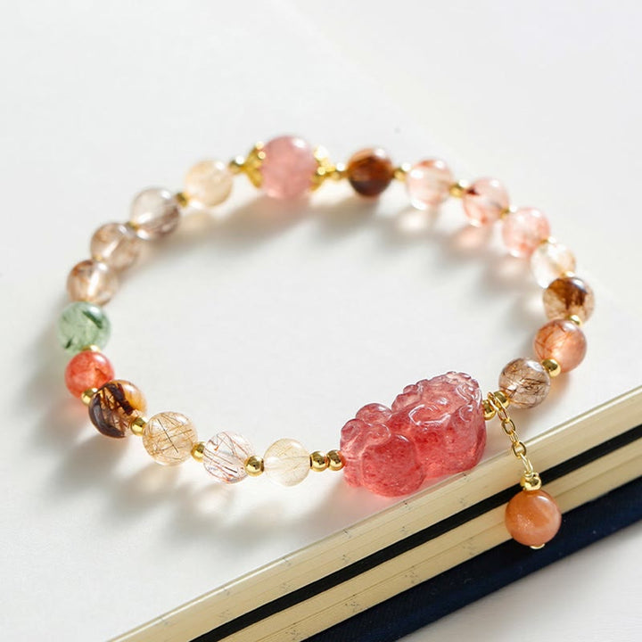 Buddha Stones Natural Rutilated Quartz Strawberry Quartz PiXiu Wealth Bracelet - image 1