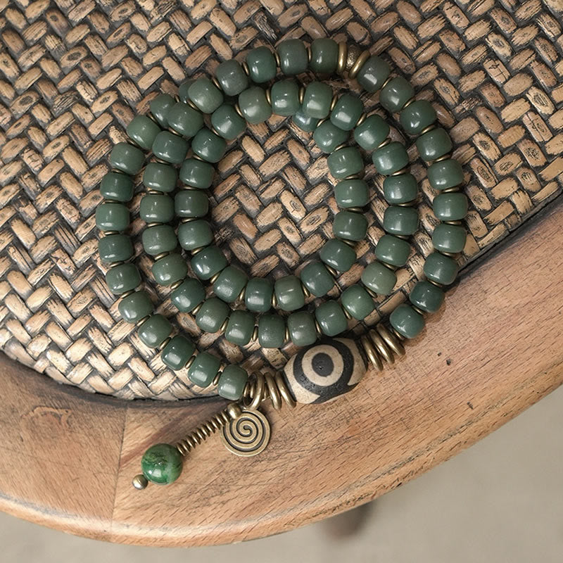 Cyan Bodhi Seed Dzi Bead Wisdom Peace Triple Wrap Bracelet - image 9